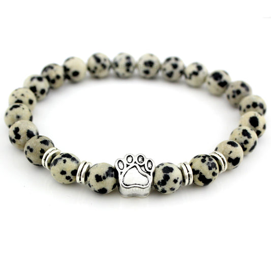 Dogs Cat Paw Natural Stone Lava Beads Bracelets Elastic Rope Fashion Men Women Unisex Wristband Trendy Jewelry