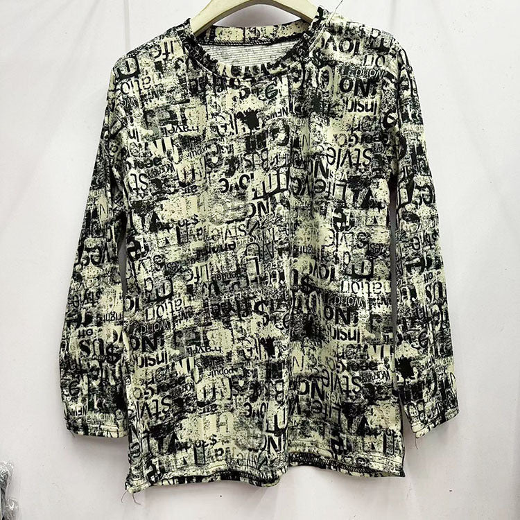 Skin-friendly Cotton Printed Long Sleeve Western Style Youthful-looking Loose Top