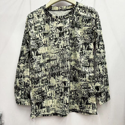 Top holgado de manga larga con estampado de algodón agradable para la piel, estilo occidental, de aspecto juvenil