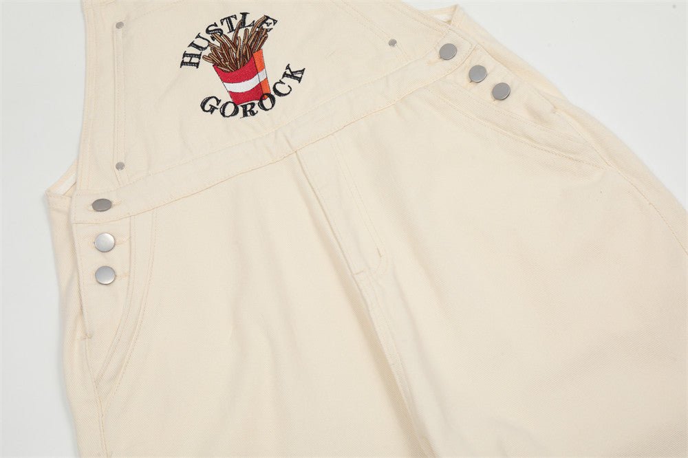 American Retro Embroidered Denim Suspender Pants Men - BAGMODA