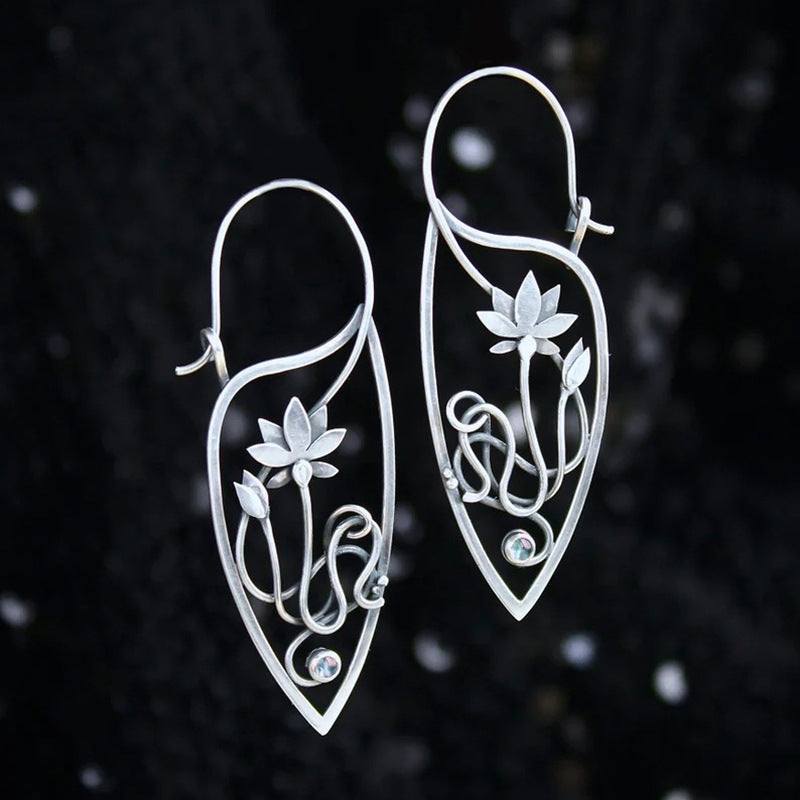 Rhinestone Women's Elegant Lotus Vine Temperament Earrings