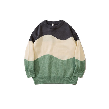 Men's Contrast Color Stitching Crew Neck Knitted Sweater