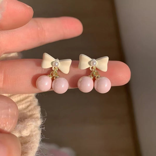Fashion Women's Heart Pearl Bow Earrings