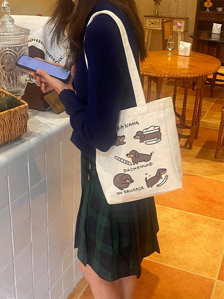 Women's Sausage Dog Canvas Bag One Shoulder Bag