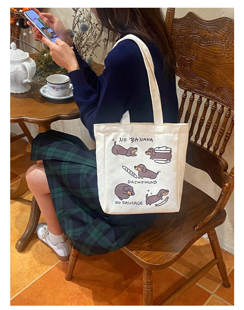 Women's Sausage Dog Canvas Bag One Shoulder Bag