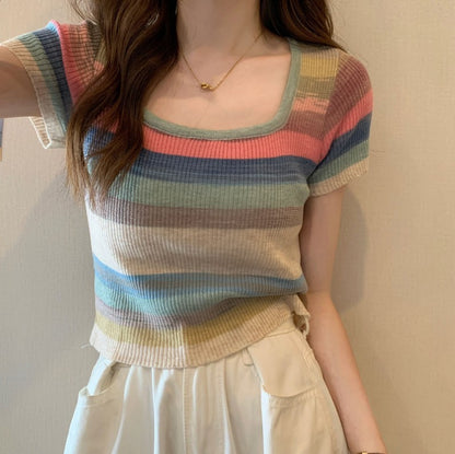 Camiseta de manga corta de punto para mujer