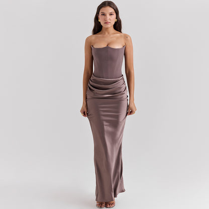 Vestido largo ajustado con escote en V y espalda descubierta para mujer, sexy, a la moda, para fiesta y noche