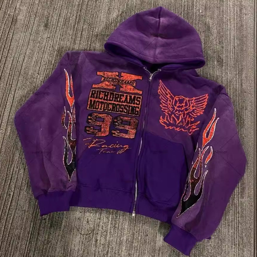 Street Hip-hop XINGX Printed Black Zipper Hooded Sweatshirt Women