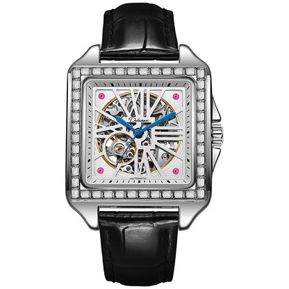 Nuevo reloj automático con diseño cuadrado y incrustaciones de diamantes