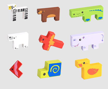 Juguetes de madera de alta calidad para bebés, bloques 3D, bloques de construcción de animales, bloques apilables de madera de haya, regalo creativo de cumpleaños y Navidad para niños.
