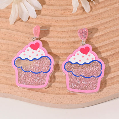 Pendientes de helado de cereza, fresa, sandía, piña y pastel de coco para mujer
