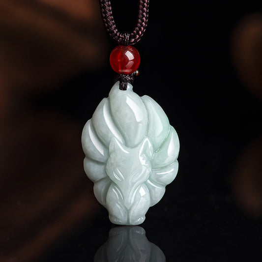 Natural A Cargo Jade Light Green Nine Tail Fox Pendant