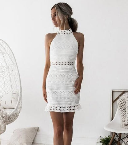 Vestidos de encaje sexys de cuello alto, sin mangas y de crochet solubles en agua de Amazon 