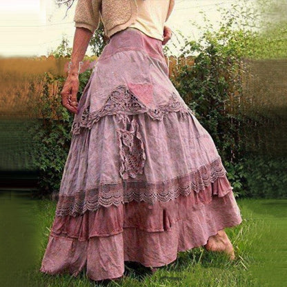 Vestidos de mujer con costuras de encaje y falda de pastel con dobladillo grande