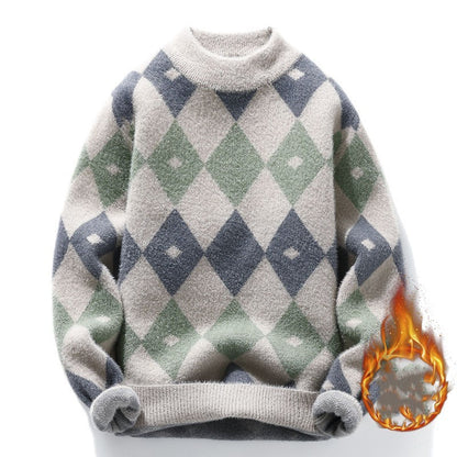 Personalized Knitting Men's Plush Thickened Top Long-sleeved Round Neck Sweater