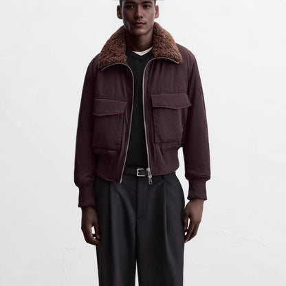 Herren Stehkragen Baumwollgefütterte Manteljacke mit Taschen