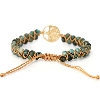 Pulseras de cuero vintage con piedras naturales para hombres y mujeres, pulsera de amistad estilo bohemio con árbol, joyería hecha a mano. 