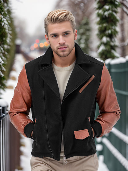PU-Leder Patchwork Wollrevers Farblich passende Herrenjacke