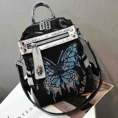 Mochila con mariposas de diamantes de imitación