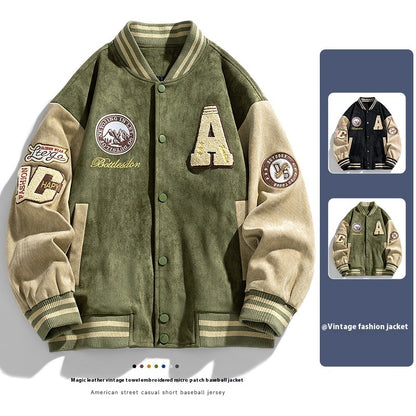 Amerikanische Retro-Baseballjacke mit lockerem Buchstabenmuster