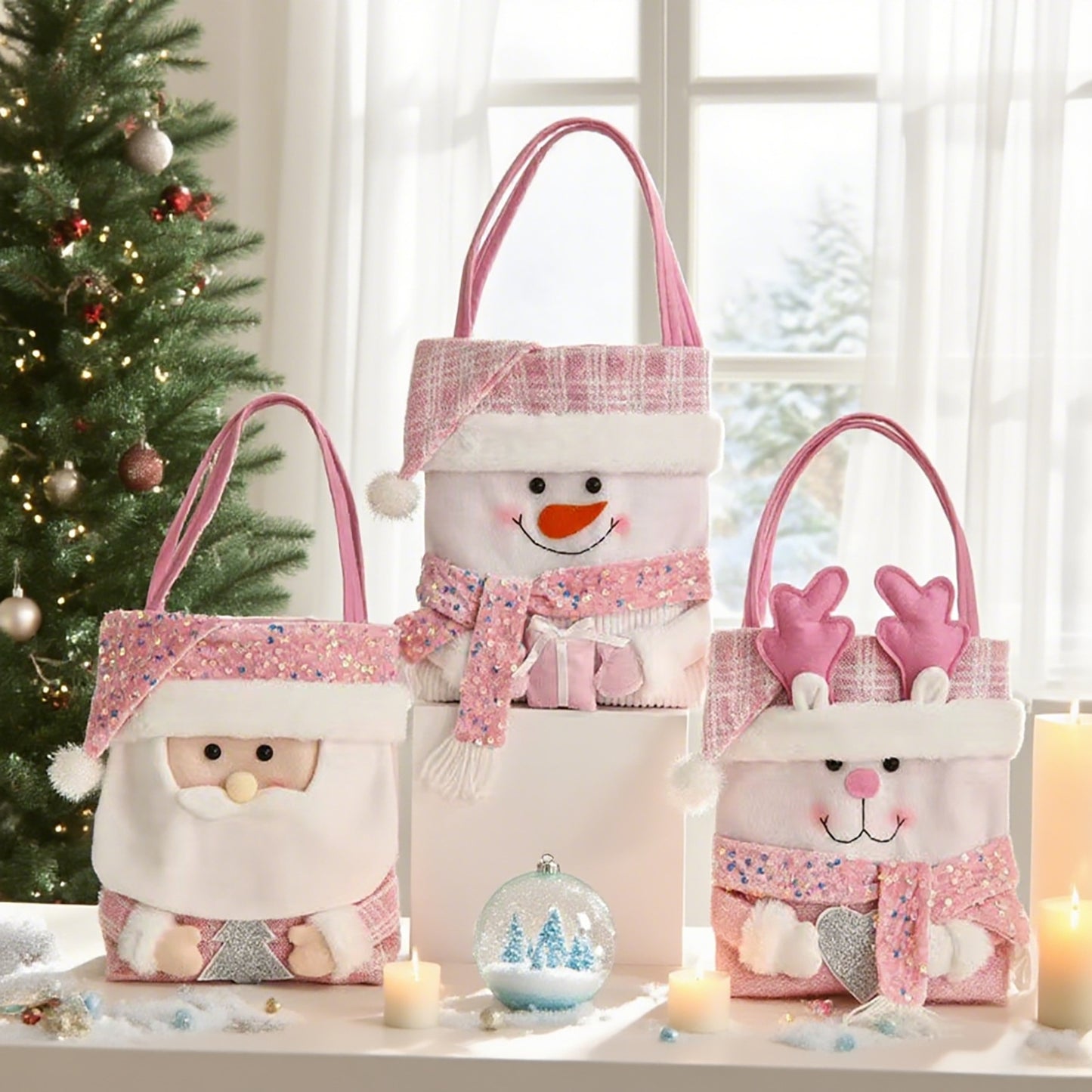 Bolsa de regalo navideña con diseño de muñeco de trapo de dibujos animados