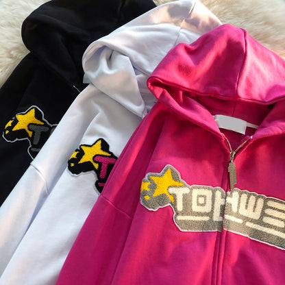 Sudadera con capucha y bordado de letras para mujer, suéter holgado de flocado alto