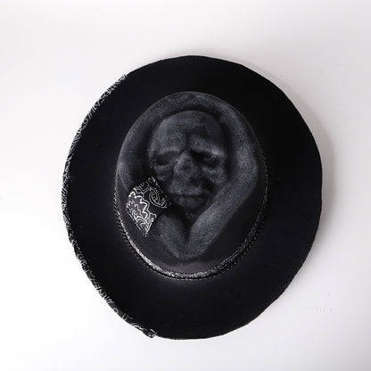 Halloween Neue handgemachte Totenkopfmütze Filz Jeansmütze