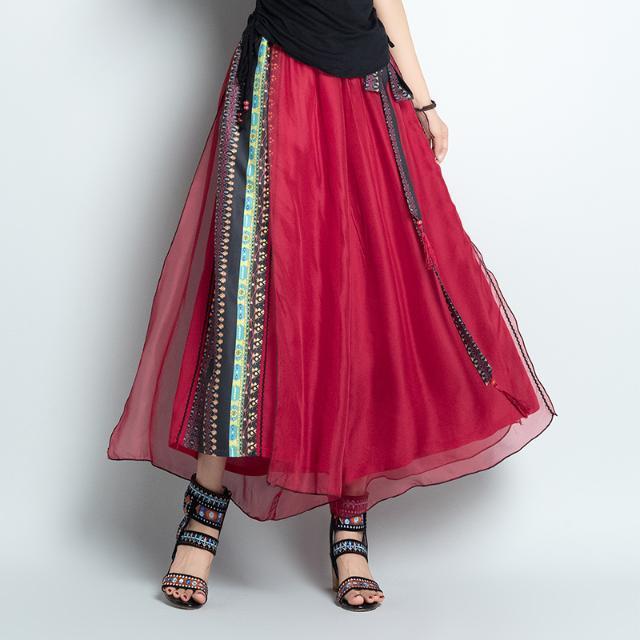 Ethnic Style Women Retro Chiffon Loose Wide-leg Pants