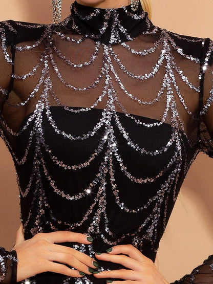 Vestidos largos de lentejuelas para mujer, vestidos de fiesta de manga larga para mujer