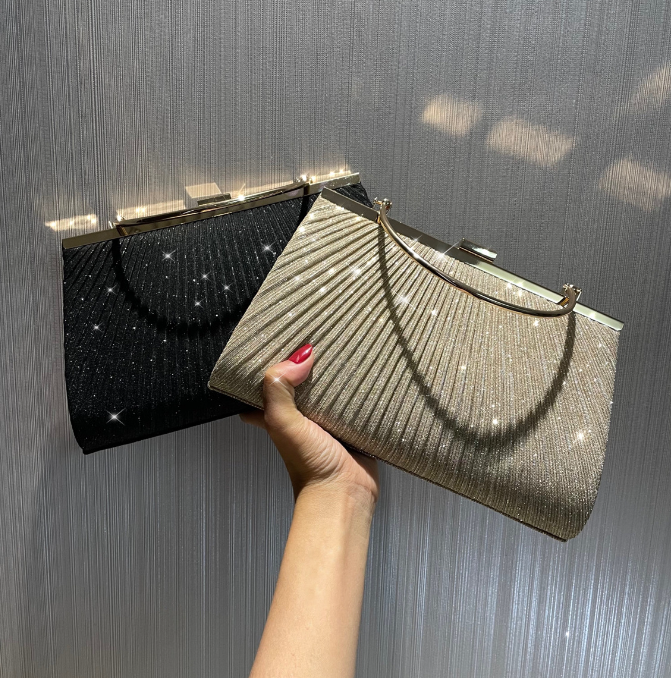 Pleated Shiny Evening Handbag