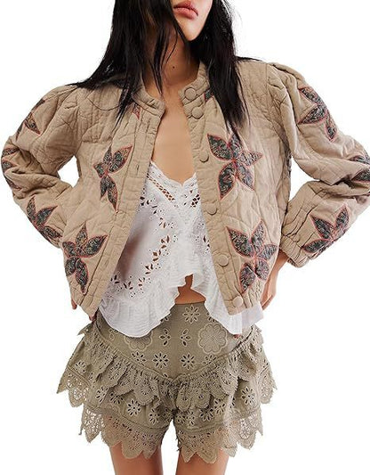 Gewaschene Baumwolle Ahornblatt befestigt Tuch bestickt Damen Mantel Baumwolle gefütterte Jacke