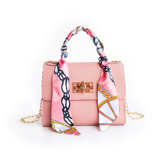 Silk Scarf Lock Chain Square Bag