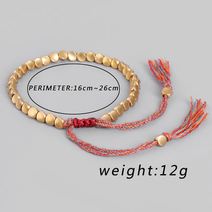 Handgemachte tibetisch-buddhistische geflochtene Baumwoll-Kupferperlen Glücksseil-Armbänder und Armreifen für Frauen und Männer