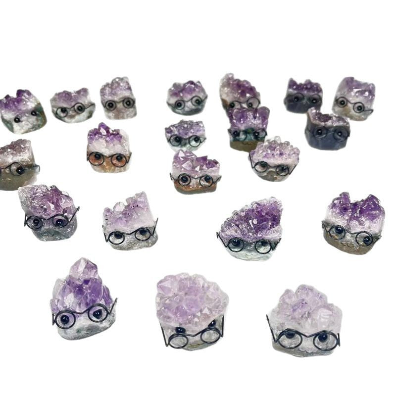 Crystal Stone Cutting Wear Glasses Cute Pet Hedgehog Crafts Ornaments