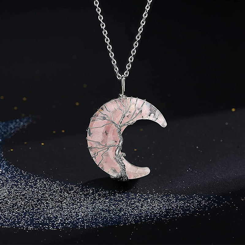 Winding Stone Lucky Tree Metal Copper Wire Crystal Necklace