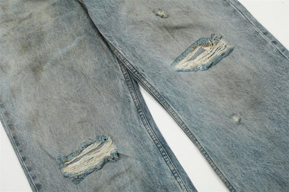 Ripped Dirty Denim Baggy Pants Men - BAGMODA