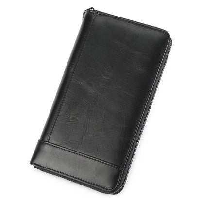 Cartera de piel de vaca de primera capa para hombre, gran capacidad, multifuncional