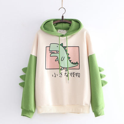 Niedlicher Kapuzenpullover mit Dinosaurier-Print und Plüsch-Sweatshirt