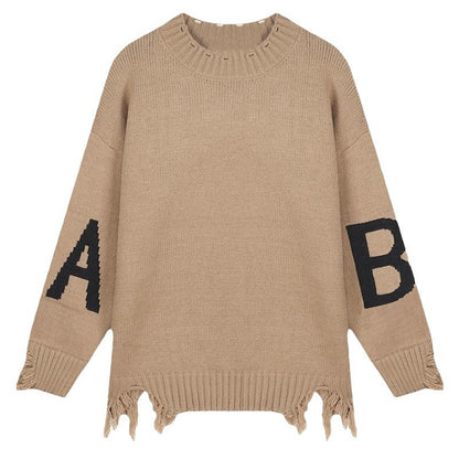 Schwarzer Strickpullover im koreanischen Stil für Damen mit lockerem und müßigem Wind
