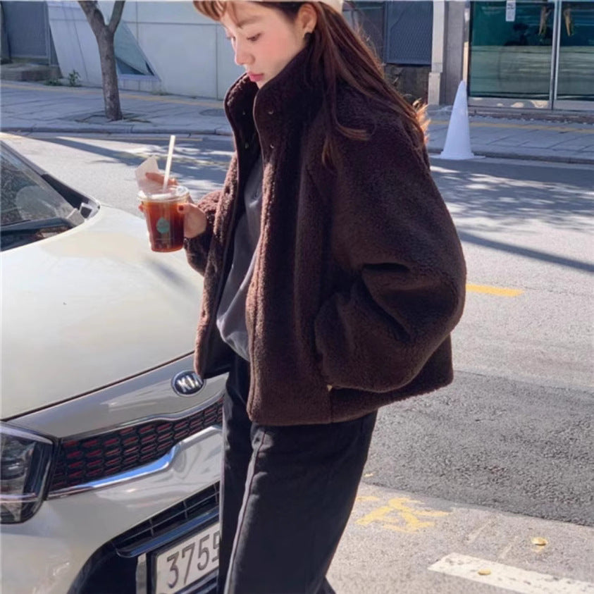 Loose Lamb Wool Long Sleeve Coat