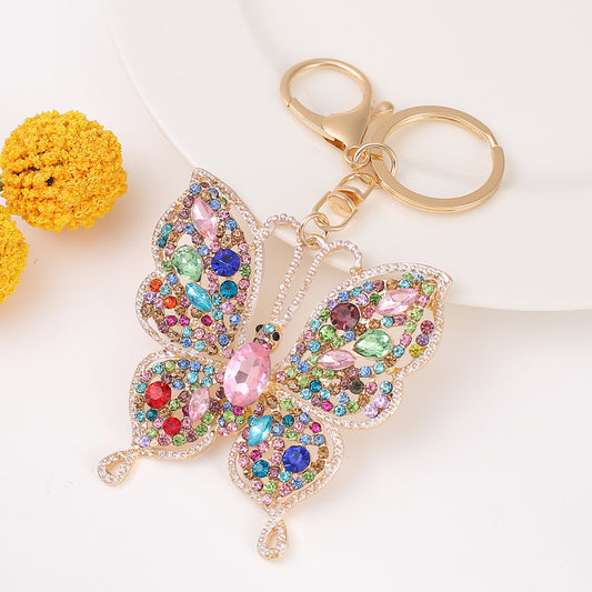 Metal Rhinestone Butterfly Keychain Small Pendant