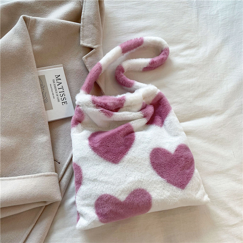 Love Heart Schulter Winter Plüsch Taschen für Damen