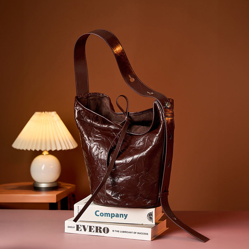 Leather Bucket Tote Bag