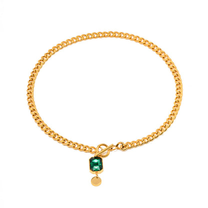 Collar con colgante de circonita esmeralda retro francesa