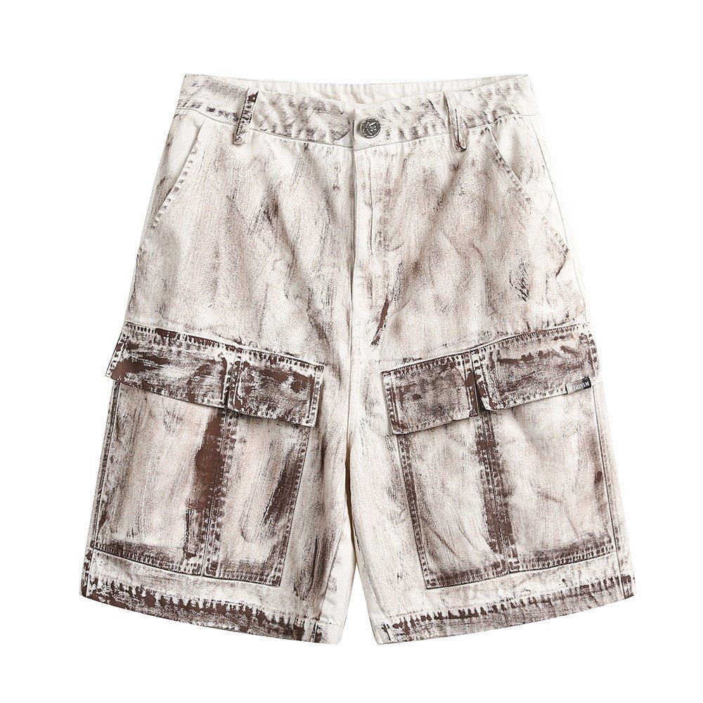 Punk Distressed Dirty Denim Cargo Pants Shorts Men - BAGMODA