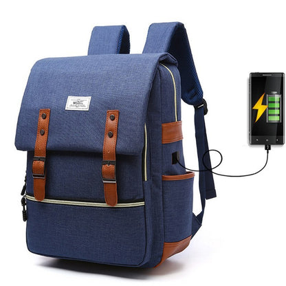 Vintage Männer Frauen Canvas Rucksäcke Schultaschen für Teenager Mädchen Laptop Rucksack mit USB-Lade Mode Reise 