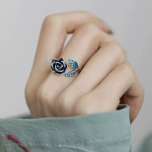 Retro Blue Enamel Rose Personality All-Match Ring