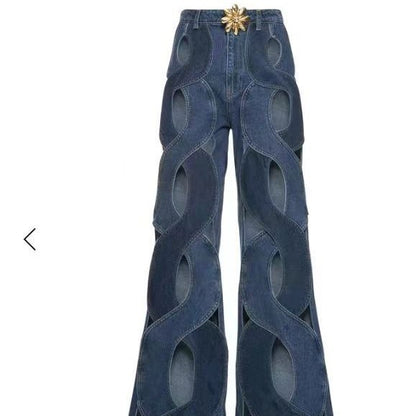 Frauen Streetwear Ausschnitt Aushöhlen Criss Cross Gerade Flare Denim Hosen