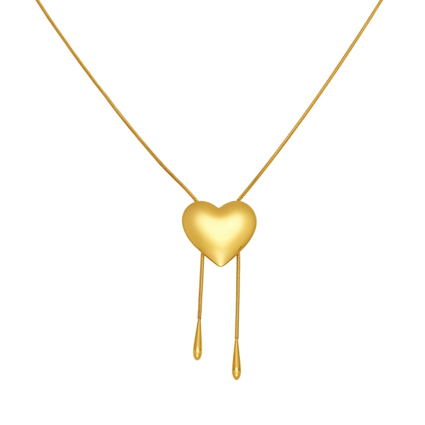 Stainless Steel Glossy Heart Pull-out Long Necklace
