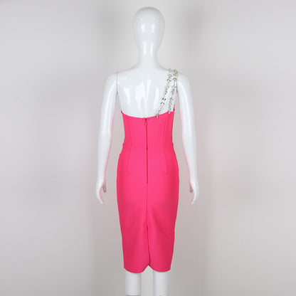 Vestido de verano sin mangas con escote oblicuo y vendaje para mujer, para fiestas y banquetes